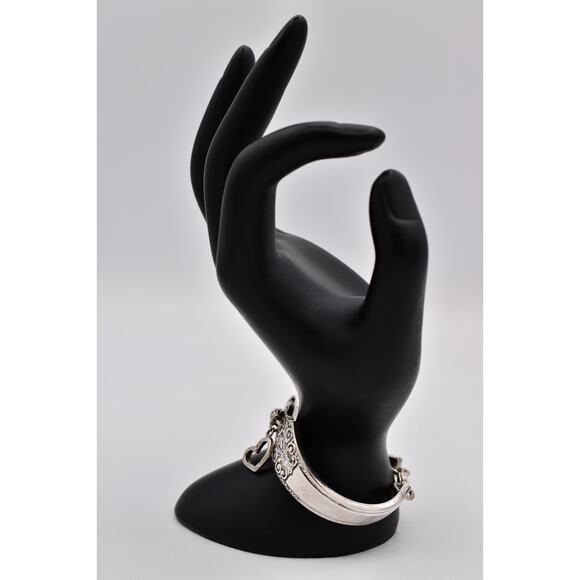 Vintage Precious Spoon Handle Small Bangle Bracelet Silver Tone Heart Charm Bin2 - Picture 5 of 12